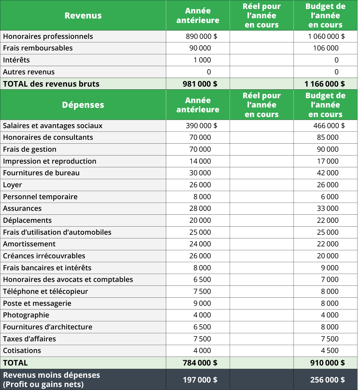 Annexe A – Feuille de calcul du budget annuel - RAIC